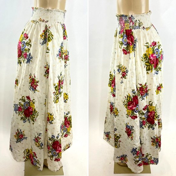 Floral Maxi Skirt - White with Pink and Green Accents - Picture 6 of 9